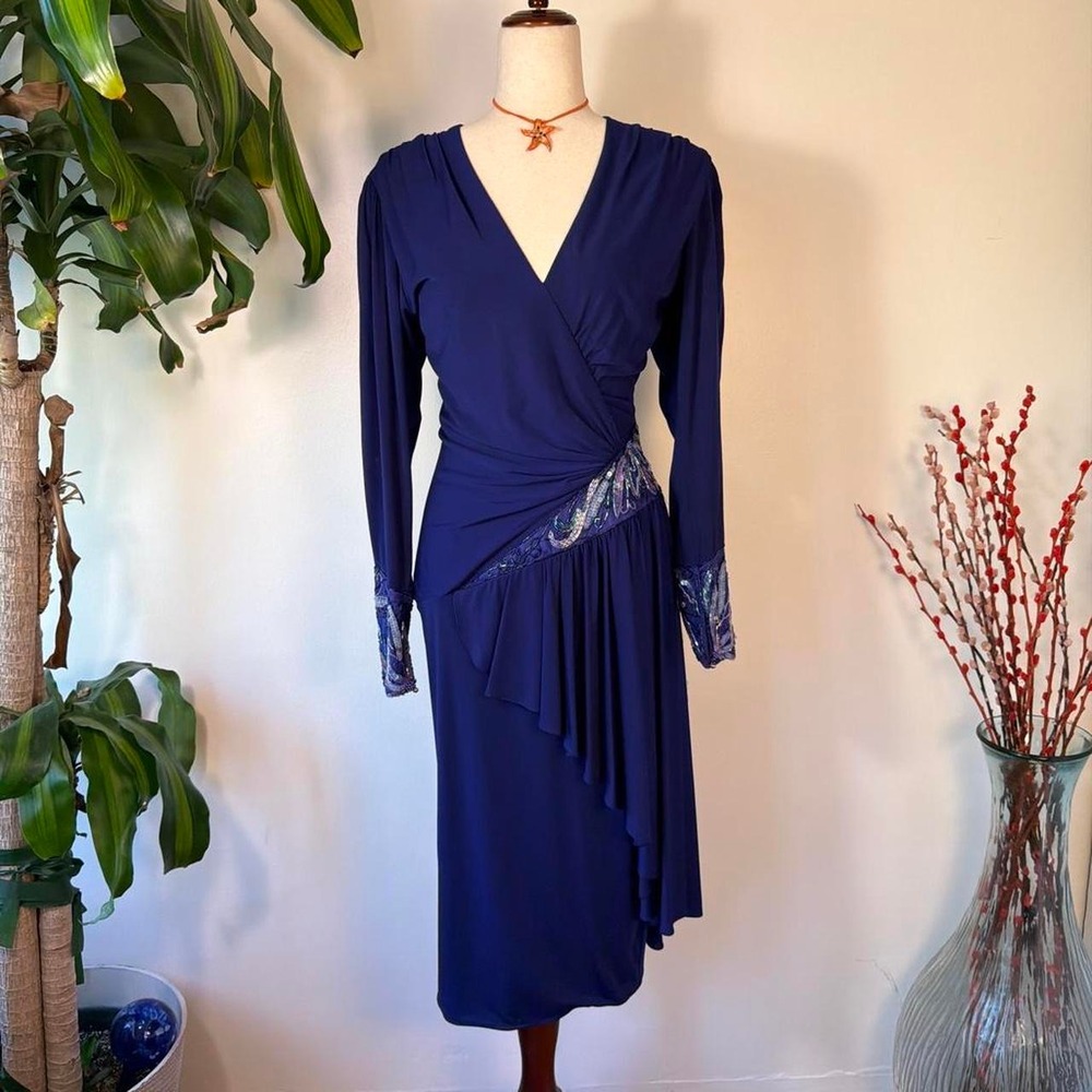 Casadei Vintage 90s Fairycore Beaded Asymmetrical Midi Dress Purple Small